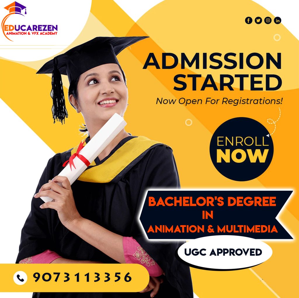 online degree and diploma courses in multimedia, bachelor's degree in animation and multimedia, B.Voc in animation and VFX design, educarezen, arena multimedia alternative, cheap animation course in kolkata